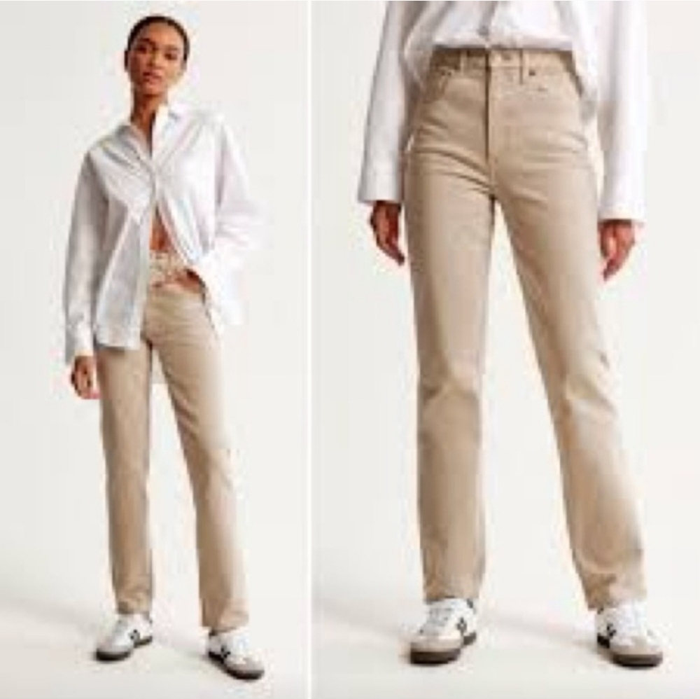 Abercrombie &‎ Fitch Tan Straight Leg Curvve Love 90s Jeans